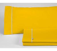 ESTELIA - Juego de sábanas Liso Color Mostaza - Cama de 150 (3 Piezas) - 50% algodón / 50% poliéster - 144 Hilos