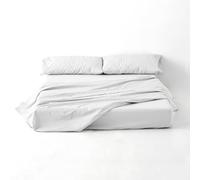 ESTELIA - Juego de sábanas satén Color Blanco-Perla - Cama de 150 (4 Piezas) - 100% algodón - 300 Hilos