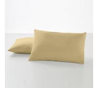 ESTELIA - Pack de Dos Fundas de Almohada Color Arena - 50x80 cm - 50% algodón / 50% poliéster - 144 Hilos - Cierre en Tapa y Solapa - Suave, Resistente y Duradera