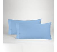 ESTELIA - Pack de Dos Fundas de Almohada Color Azul Claro - 45x90 cm (1 Boca) - 50% algodón / 50% poliéster - 144 Hilos - Suave, Resistente y Duradera