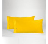 ESTELIA - Pack de Dos Fundas de Almohada Color Mostaza - 45x80 cm (1 Boca) - 50% algodón / 50% poliéster - 144 Hilos - Suave, Resistente y Duradera