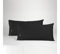 ESTELIA - Pack de Dos Fundas de Almohada Color Negro - 45x80 cm (1 Boca) - 50% algodón / 50% poliéster - 144 Hilos - Suave, Resistente y Duradera