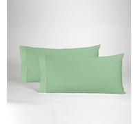 ESTELIA - Pack de Dos Fundas de Almohada Color Verde albahaca - 45x80 cm (1 Boca) - 50% algodón / 50% poliéster - 144 Hilos - Suave, Resistente y Duradera