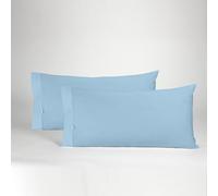 ESTELIA - Pack de Dos Fundas de Almohada de algodón Color Azul Celeste - 45x80 cm (1 Boca) - 100% algodón - 144 Hilos - Tejido Fresco y Transpirable