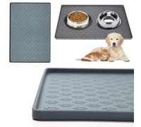 Estera Anti del derrame del resbalón de la Prenda Impermeable del Mantel Individual de la Comida de Perro del silicón para el Uso de los Gatos y de los Perros Gray_2pcs 19" × 12"