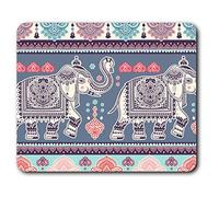 Estera cómoda del ratón - India Lotus elefante étnicas 23.5 x 19.6 cm (9.3 x 7.7 pulgadas) para la computadora y el ordenador portátil, oficina, regalo, base antideslizante - RM2844