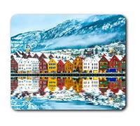 Estera cómoda del ratón - Invierno Brujas Bergen Noruega 23.5 x 19.6 cm (9.3 x 7.7 pulgadas) para la computadora y el ordenador portátil, oficina, regalo, base antideslizante - RM16359