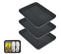 Estera de Goteo para Zapatos,Pack de 3 Bandejas Recogegotas para Zapatos, Zapatero de 35 x 27,5 x 3 cm, con Borde Elevado para la Iluvia, para Días lluviosos y Temporada(Negro)