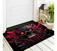 Estera del Piso Impresión 3D Alfombra Rojo Esqueleto Malvado para Exteriores Puerta Entrada Felpudo Arte De Terror Felpudo Antideslizante Decoración Sala Estar,80X120Cm