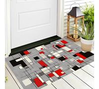 Estera del Piso Impresión 3D Alfombra Rojo Grisáceo Líneas Rectangulares para Exteriores Puerta Entrada Felpudo Geometría Abstracta Felpudo Antideslizante Decoración Sala Estar,80X120Cm
