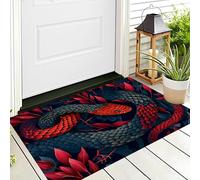 Estera del Piso Impresión 3D Alfombra Rojo Y Negro Serpiente Flor para Exteriores Puerta Entrada Felpudo Animales De Tinta Felpudo Antideslizante Decoración Sala Estar,80X120Cm