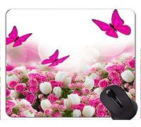 Estera del ratón del Juego, Flor de la Rosa de la Tierra de la Rosa Blanca - Bordes cosidos...