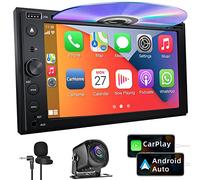 Estéreo de coche de doble DIN con reproductor de CD/DVD Apple Carplay y Android Auto, radio de coche de 7 pulgadas con Bluetooth y cámara de respaldo, pantalla táctil, enlace de espejo, control del