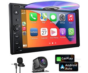 Estéreo de coche de doble DIN con reproductor de CD/DVD Apple Carplay y Android Auto, radio de coche de 7 pulgadas con Bluetooth y cámara de respaldo, pantalla táctil, enlace de espejo, control del