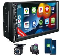 Estéreo inalámbrico Dual DIN Funciona con Apple Carplay, Pantalla táctil HD de 7 Pulgadas 1024 x 600, Bluetooth 5.1, Radio FM para Coche, navegación GPS, cámara de Respaldo, Android Auto,