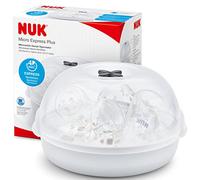 NUK Micro Express Plus esterilizador de biberones para microondas | Esteriliza hasta 4 biberones y accesorios en 4 minutos | Apto para la mayoría de los microondas | Pinzas para una extracción