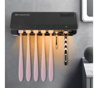 Esterilizador Cepillo Dientes, Soporte para Cepillo de Dientes Pared, Desinfectante para Cepillo de Dientes UV con 7 Ranuras, Dispensador de Pasta de Dientes, Organizador Baño sin Taladro (Negro)