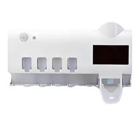 Esterilizador de cepillo de dientes con catalizador de luz, dispensador automático inteligente, estante de almacenamiento de limpieza UVC, montaje en pared, 4 ranuras, color blanco
