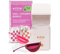 Esterilizador de copa menstrual Pixie + disco Pixie grande y pequeño - Mata el 99.9% de los gérmenes con la solución de vapor limpiador de copa menstrual. El esterilizador de copa menstrual funciona
