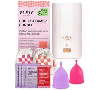 Esterilizador de copa menstrual Pixie + Pixie Cup grande y pequeño - Mata el 99.9% de los gérmenes con la solución de vapor limpiador de copa menstrual - El esterilizador de copa menstrual funciona en