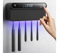 Esterilizador para cepillo de dientes con 5 soportes para cepillos de dientes y visualización de tiempo, recargable por USB, estuche desinfectante portátil montado en la pared para viajes y uso