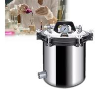 Esterilizador portátil a vapor de alta presión para laboratorios y universidades. Fabricado en acero inoxidable, con protección contra quemaduras en seco y 2 válvulas.