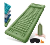 Esterilla Camping Colchon Hinchable Indivudual, Colchoneta Camping con Bomba De Pie Colchón Camping con Almohada Colchoneta Autoinflable para Camping, Senderismo, Playa, Tienda de Campaña,Oliva