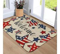 Esterilla de Bienvenida 3D Patriotic American Flag - Esterilla Antideslizante de Madera marrón marrón de poliéster Lavable a máquina para Cocina, salón, Dormitorio - 50x80cm