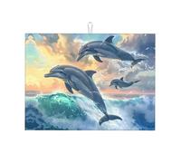 Esterilla De Fregadero Secado Rápido Esteras De Secado para Cocina Un Delfín Saltó sobre Las Olas. Lavable Alfombrilla De Secado para Bar Encimeras Vasos 46X41cm