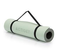 Esterilla de yoga 183 x 61 x 0,6 cm de TPE, esterilla de fitness para yoga, pilates, estiramiento, gimnasia y entrenamiento en el suelo, alfombrilla de entrenamiento verde menta con correa de