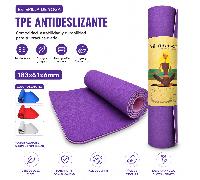 Esterilla de yoga de TPE, tapete de ejercicio andideslizante, adecuada para yoga, pilates, aeróbic, fitness, y entrenamientos en casa. Color aleatorio en lila, azul