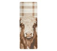 Esterilla de yoga de viaje Scotland Cow color marrón pastel, plegable para pilates, antideslizante, antideslizante, toalla con bolsas, tapete para ejercicio, 180 x 66 cm