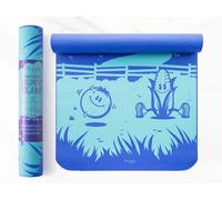 Esterilla de yoga infantil, 150 cm x 55 cm, 3 mm de grosor, color azul con diseño de verduras y espacio, para gimnasia, pilates, fitness