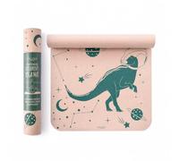 Esterilla de yoga infantil Space Dino, 150 cm x 55 cm, 3 mm de grosor, rosa con diseño de dinosaurios y espacio, para gimnasia, pilates, fitness
