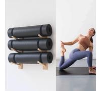 Esterilla de yoga montada en la pared y estante de almacenamiento de rodillos de espuma, estante de madera multicapa para organización de gimnasio en casa y almacenamiento de equipos que ahorra