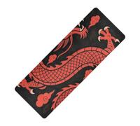 Esterilla de yoga plegable con estampado de dragón rojo japonés para viajes, grosor de 1 mm, antideslizante, con bolsas, tapete para ejercicio, 180 x 66 cm