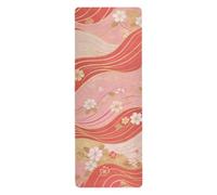 Esterilla de yoga retro japonesa de flores de cerezo rojo y dorado con funda para mujer, antideslizante, toalla mate de yoga antideslizante con bolsas, tapete para ejercicio de 71 x 26 pulgadas