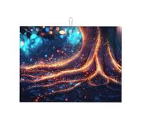Esterilla grande de microfibra para escurrir platos con diseño de árbol divino de cielo estrellado, reutilizable, lavable, para accesorios de cocina, 18 x 24 pulgadas