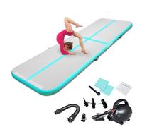 Esterilla hinchable de aire, 3 m/4 m/5 m, esterilla de gimnasia, 10 cm de alto, antideslizante, para casa, al aire libre, fitness, yoga, entrenamiento, animadoras, deportes acuáticos (verde, 500 x 100