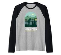 Estes Park Colorado Bull Elk Bosque Montaña Silueta Camiseta Manga Raglan