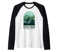Estes Park Colorado Retro Alce Vida Silvestre Naturaleza Camiseta Manga Raglan