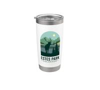 Estes Park Colorado Retro Alce Vida Silvestre Naturaleza Vaso térmico de acero inoxidable de doble pared