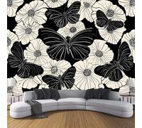 Estética De Línea Moderna 3D Murales De Pared,Diseño De Mariposas Y Flores Papel Pintado Murales Decoración Hogareña Artes De Salón,Dormitorio,Habitación Para Niños,Pared De Tv 300 × 210 Cm