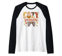 Estética de otoño acogedora con gráfico de Cuadros y Lazo Camiseta Manga Raglan