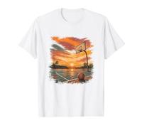Estética del Jugador de la cancha de la Puesta del Sol del Baloncesto Vintage Camiseta gráfica económica, Hombre, Blanco, L