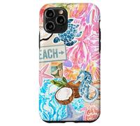 Estética playa caballito de mar tortuga verano preppy teñido anudado floral Carcasa para iPhone 11 Pro