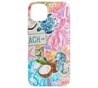 Estética playa caballito de mar tortuga verano preppy teñido anudado floral Carcasa para iPhone 14 Plus