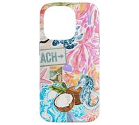 Estética playa caballito de mar tortuga verano preppy teñido anudado floral Carcasa para iPhone 14 Pro