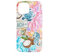 Estética playa caballito de mar tortuga verano preppy teñido anudado floral Carcasa para iPhone 15