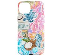 Estética playa caballito de mar tortuga verano preppy teñido anudado floral Carcasa para iPhone 15 Plus